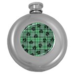 Green  Plaid Anarchy Round Hip Flask (5 oz) Front