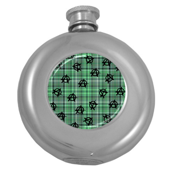 Green  Plaid Anarchy Round Hip Flask (5 oz)