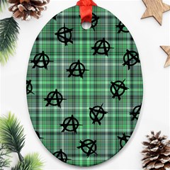 Green  Plaid Anarchy Oval Ornament (two Sides) by snowwhitegirl