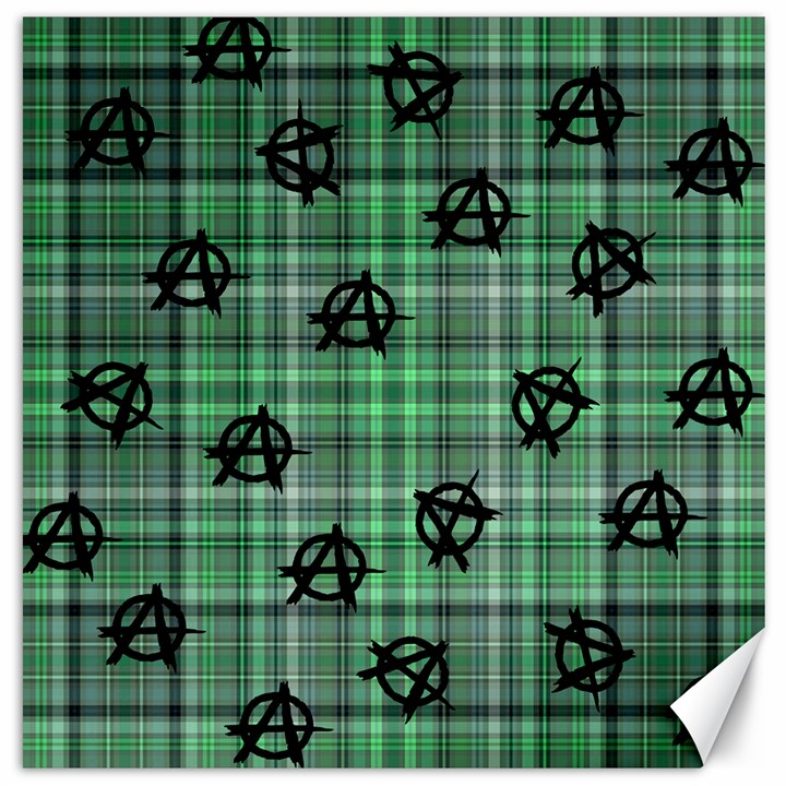 Green  Plaid Anarchy Canvas 12  x 12  