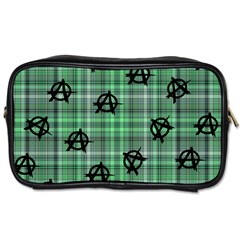 Green  Plaid Anarchy Toiletries Bag (one Side) by snowwhitegirl