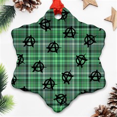 Green  Plaid Anarchy Ornament (snowflake) by snowwhitegirl