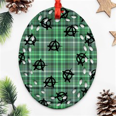 Green  Plaid Anarchy Ornament (oval Filigree) by snowwhitegirl