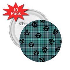 Aqua  Plaid Anarchy 2 25  Buttons (10 Pack)  by snowwhitegirl