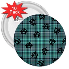 Aqua  Plaid Anarchy 3  Buttons (10 Pack)  by snowwhitegirl