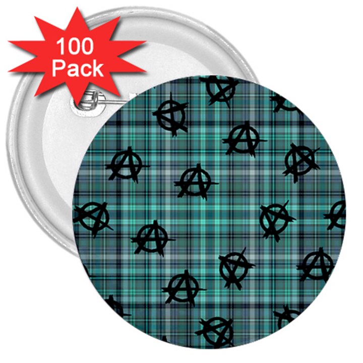 Aqua  Plaid Anarchy 3  Buttons (100 pack) 