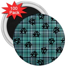 Aqua  Plaid Anarchy 3  Magnets (100 Pack)