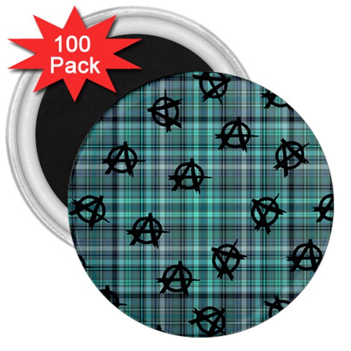 Aqua  Plaid Anarchy 3  Magnets (100 pack)