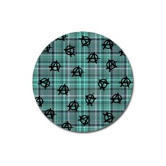 Aqua  Plaid Anarchy Magnet 3  (round) by snowwhitegirl