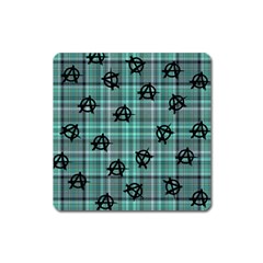 Aqua  Plaid Anarchy Square Magnet by snowwhitegirl