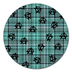 Aqua  Plaid Anarchy Magnet 5  (round) by snowwhitegirl