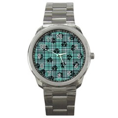 Aqua  Plaid Anarchy Sport Metal Watch by snowwhitegirl