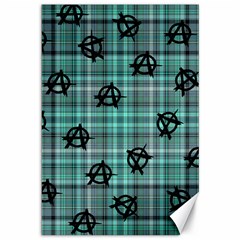 Aqua  Plaid Anarchy Canvas 12  X 18   by snowwhitegirl