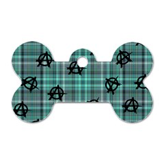 Aqua  Plaid Anarchy Dog Tag Bone (one Side) by snowwhitegirl