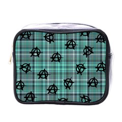 Aqua  Plaid Anarchy Mini Toiletries Bag (one Side) by snowwhitegirl