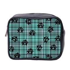 Aqua  Plaid Anarchy Mini Toiletries Bag (two Sides) by snowwhitegirl