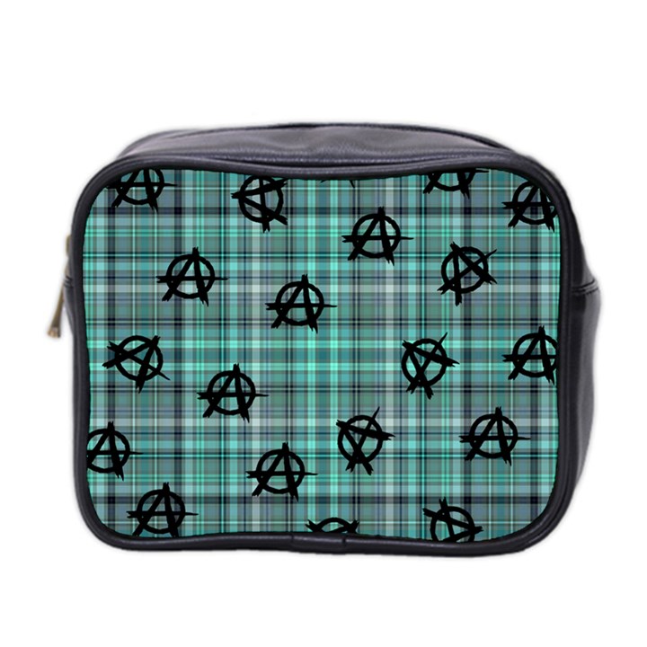 Aqua  Plaid Anarchy Mini Toiletries Bag (Two Sides)