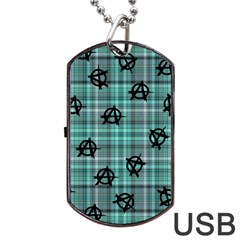 Aqua  Plaid Anarchy Dog Tag Usb Flash (two Sides) by snowwhitegirl