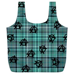 Aqua  Plaid Anarchy Full Print Recycle Bag (xl) by snowwhitegirl