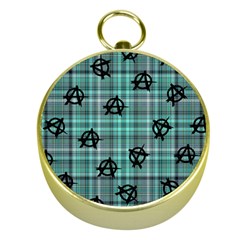 Aqua  Plaid Anarchy Gold Compasses