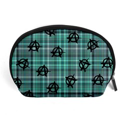 Aqua  Plaid Anarchy Accessory Pouch (large) by snowwhitegirl