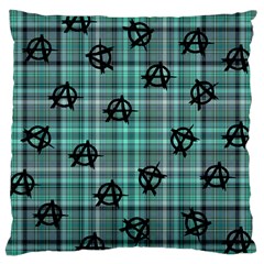 Aqua  Plaid Anarchy Large Flano Cushion Case (two Sides) by snowwhitegirl