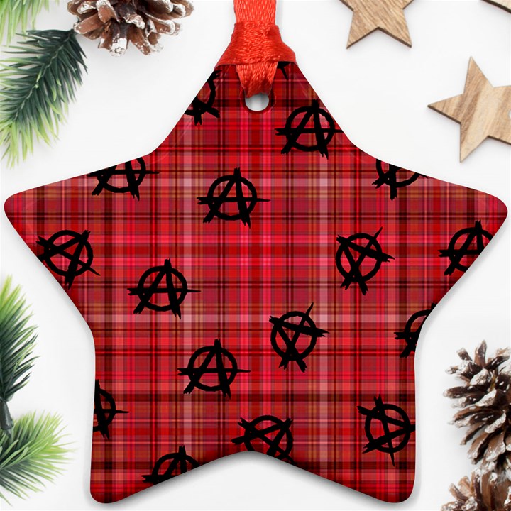 Red Plaid Anarchy Ornament (Star)