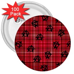 Red Plaid Anarchy 3  Buttons (100 Pack)  by snowwhitegirl