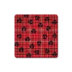 Red Plaid Anarchy Square Magnet by snowwhitegirl