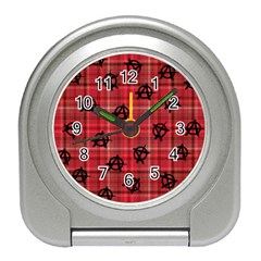 Red Plaid Anarchy Travel Alarm Clock by snowwhitegirl