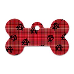 Red Plaid Anarchy Dog Tag Bone (two Sides) by snowwhitegirl