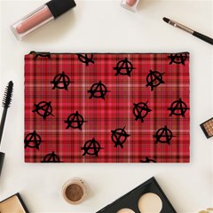 Red Plaid Anarchy Cosmetic Bag (large) by snowwhitegirl