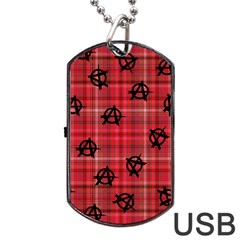 Red Plaid Anarchy Dog Tag Usb Flash (two Sides) by snowwhitegirl