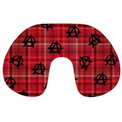 Red Plaid Anarchy Travel Neck Pillows by snowwhitegirl