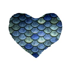 Blue Mermaid Scale Standard 16  Premium Heart Shape Cushions