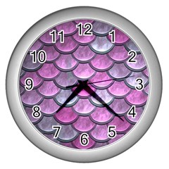 Pink Mermaid Scale Wall Clock (silver) by snowwhitegirl