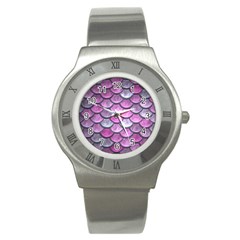 Pink Mermaid Scale Stainless Steel Watch by snowwhitegirl