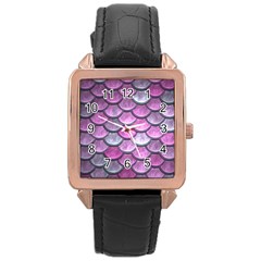 Pink Mermaid Scale Rose Gold Leather Watch  by snowwhitegirl