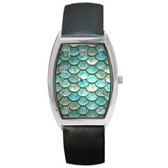 Aqua Mermaid Scale Barrel Style Metal Watch by snowwhitegirl