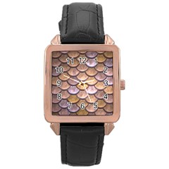 Copper Mermaid Scale Rose Gold Leather Watch 