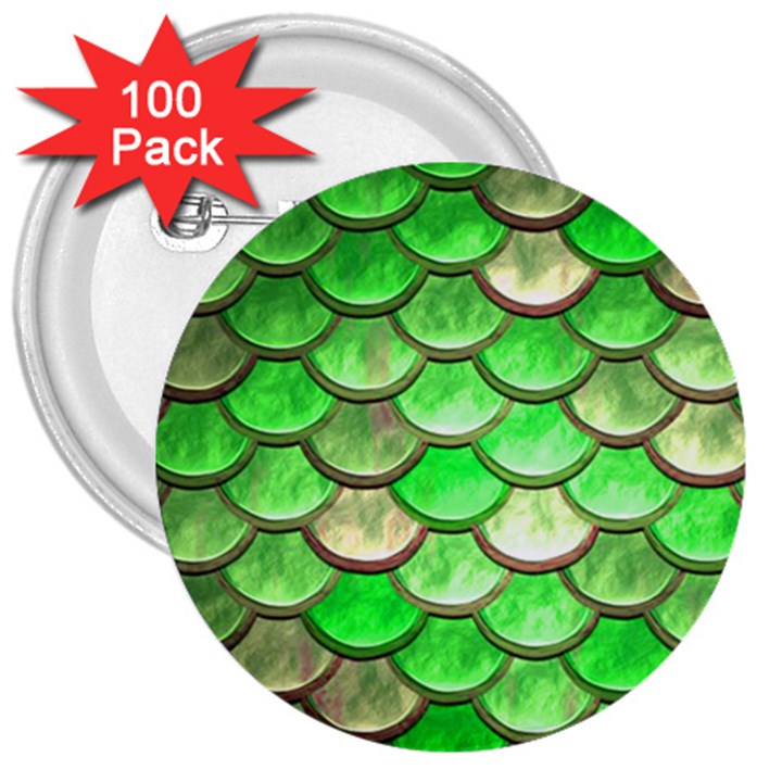 Green Mermaid Scale 3  Buttons (100 pack) 