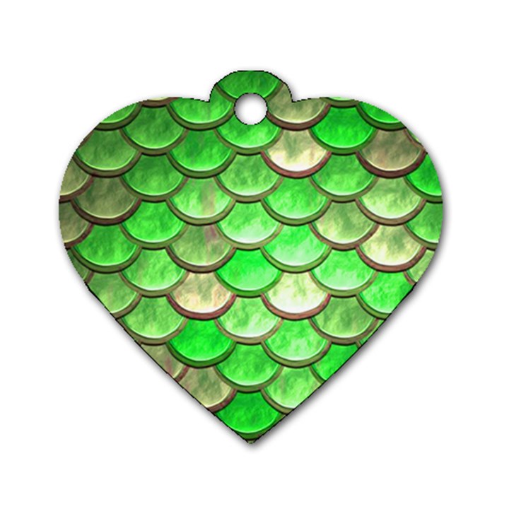 Green Mermaid Scale Dog Tag Heart (Two Sides)