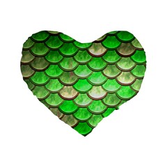 Green Mermaid Scale Standard 16  Premium Flano Heart Shape Cushions