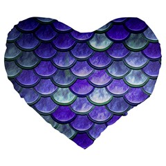 Blue Purple Mermaid Scale Large 19  Premium Heart Shape Cushions by snowwhitegirl