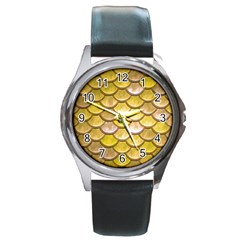 Yellow  Mermaid Scale Round Metal Watch by snowwhitegirl