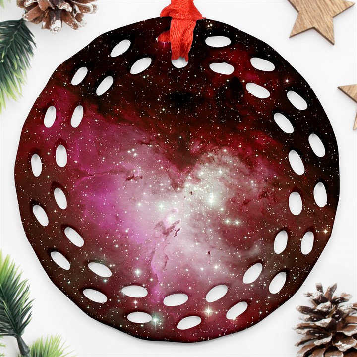 Nebula Red Round Filigree Ornament (Two Sides)