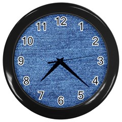 Blue Denim Wall Clock (black) by snowwhitegirl