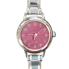 Pink  Denim Round Italian Charm Watch by snowwhitegirl