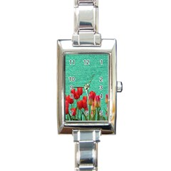 Green Denim Flowers Rectangle Italian Charm Watch by snowwhitegirl