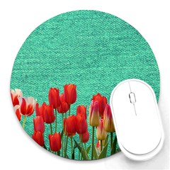 Green Denim Flowers Round Mousepads by snowwhitegirl